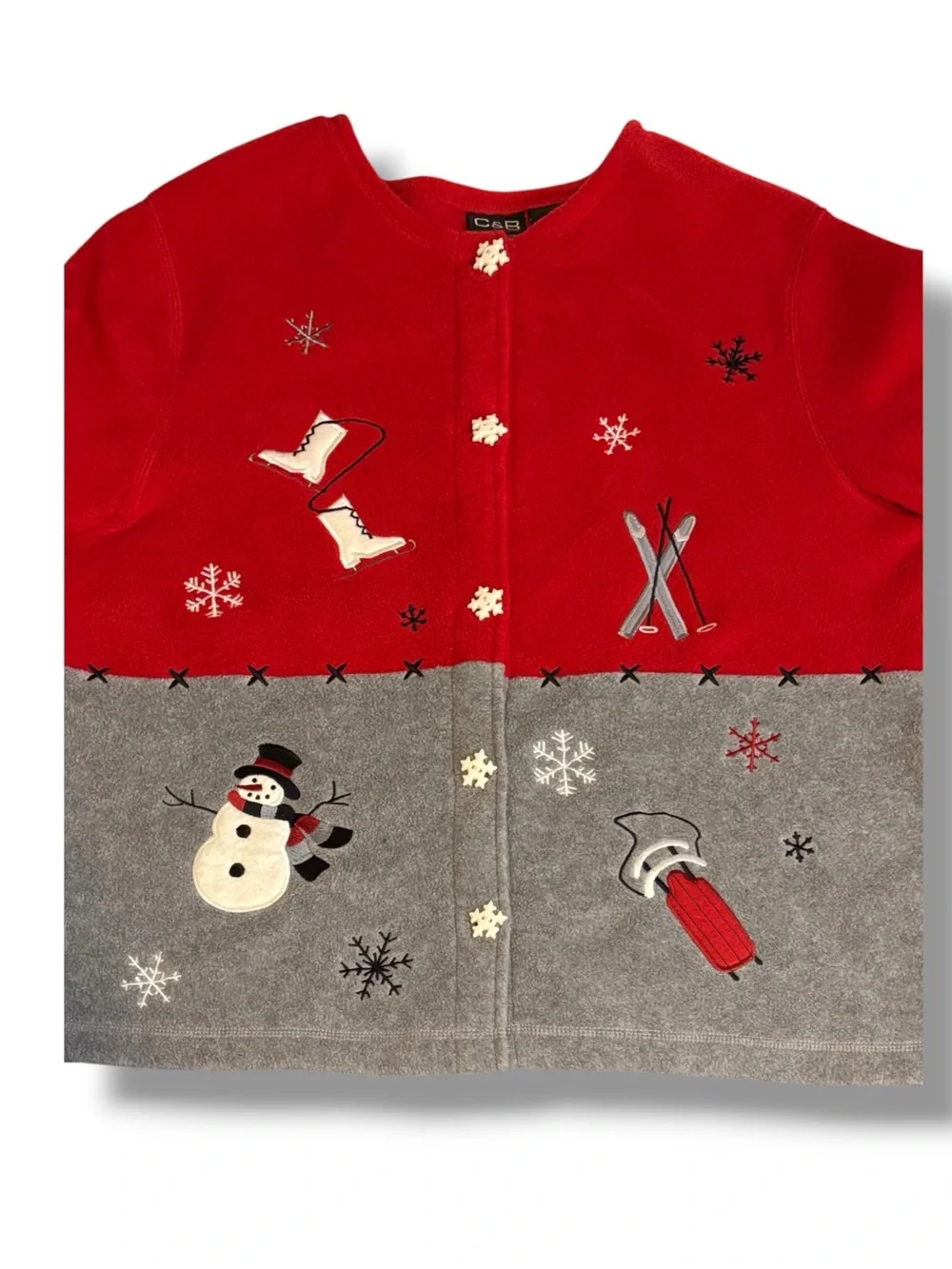 C&B Sport (Croft & Barrow) Woman's Red Christmas Novelty Fleece Jacket Size L